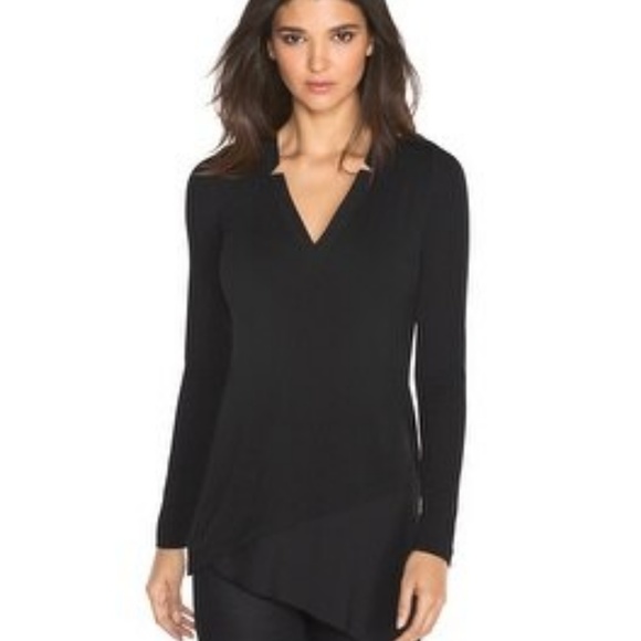 White House Black Market Tops - WHBM Woven Trim Tunic Black Top Blouse S